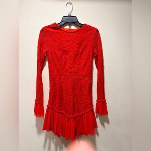 Elegant Red Lace Semi Formal Dress with Ruffled Hem. NWT